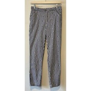 Anthropologie The Essential Slim Pants Size 2 Blue White Stripe Flower Print